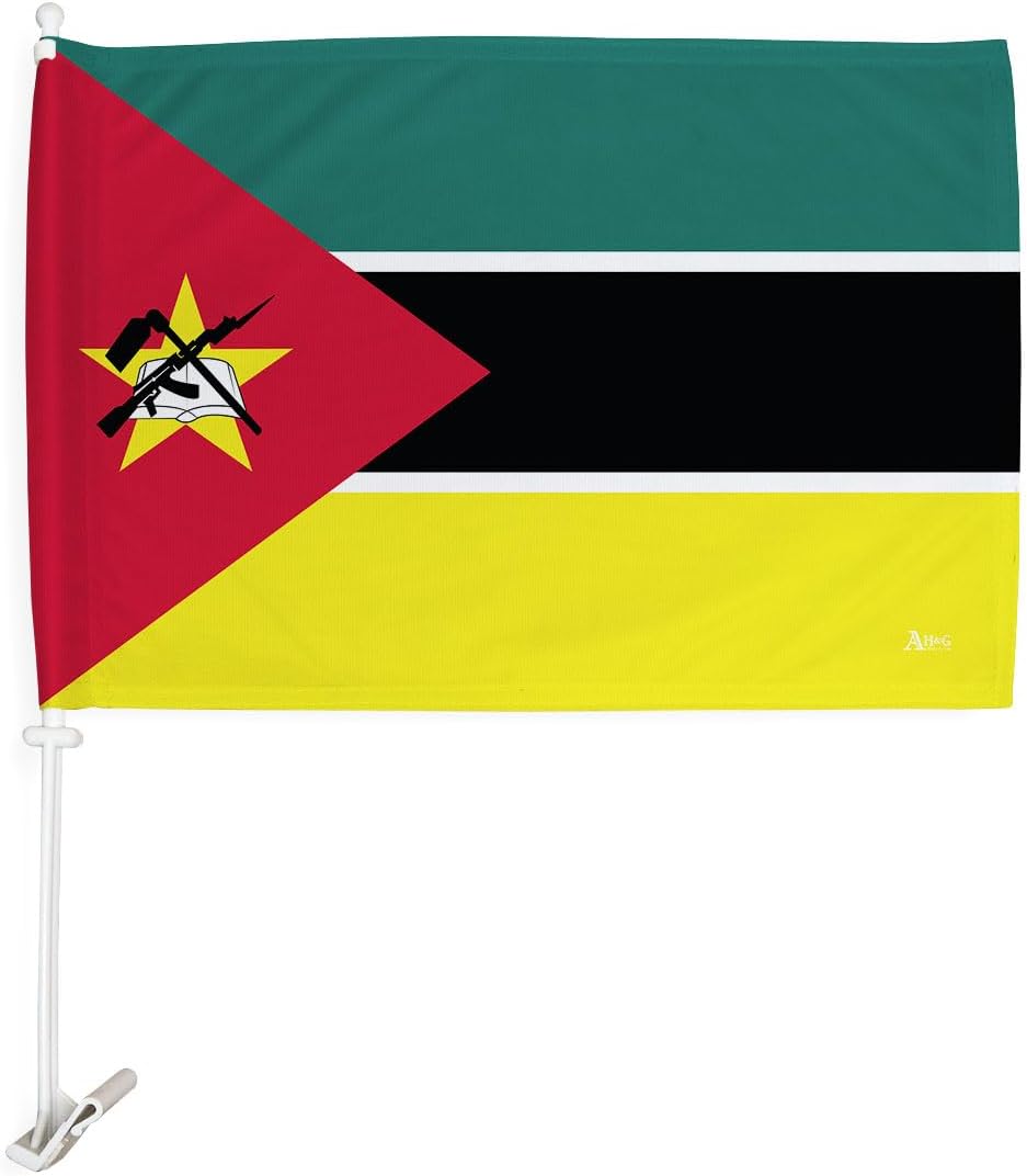 Mozambican Car Flag Bandera para Carros De Mozambique Decor for Window Clip Mount Auto Accessories Sport Fan Gifts League Olympics Party Supplies Patriotic Decorations Made in USA
