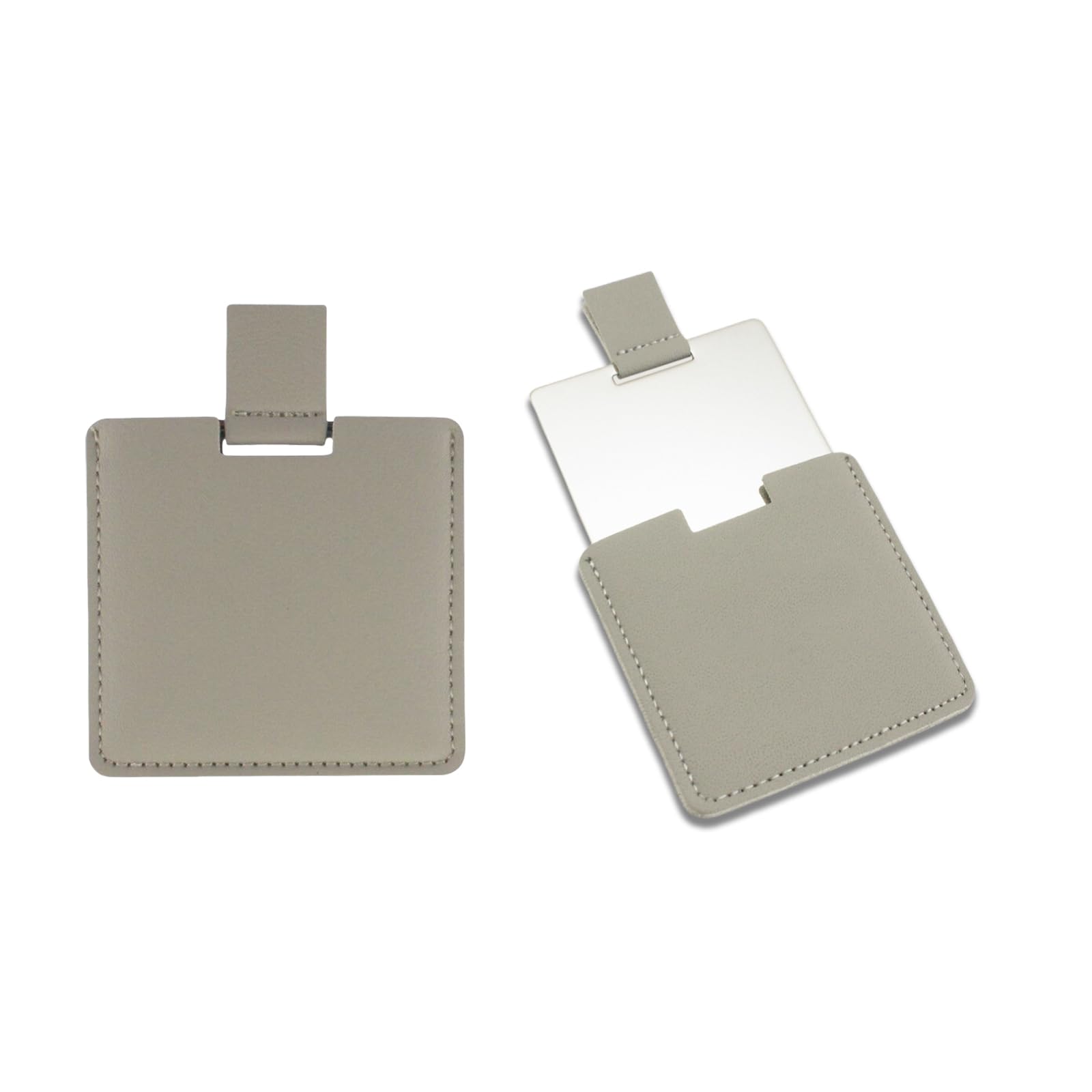 Fkereg 2 Pack Small Compact Mirror for Purse with Cover, Stainless Steel Cute Pocket Mirror, Square Mini Travel Mirror, Portable Handheld Tiny Makeup Cosmetic Mirror for Women Girl Men (Gray)