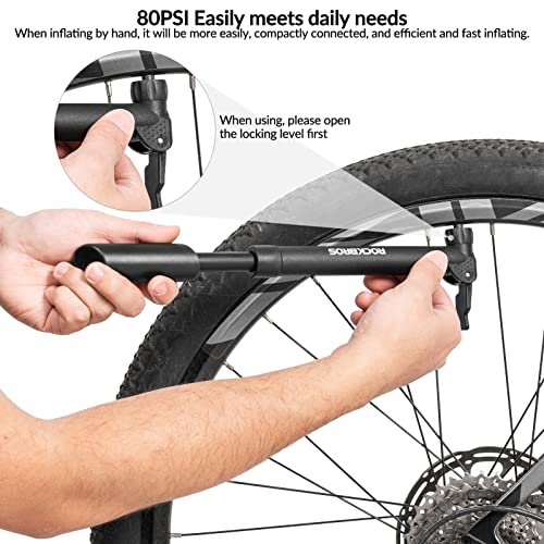 Image of ROCKBROS Portable Bike Pump Mini Hand Pump with Presta /Schrader Valve 80 PSI Bicycle Air Pump for Bikes (Road /Mountain), Electric Bikes & Balls