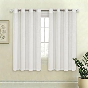 PrinceDeco Natural Linen Blended Sheer Curtains Window Treatments Panels for Living Room Grommet Light Filtering Drapes Privacy Added Linen Textured Curtains, 2 Panels Pure White, 52" W x 63" L