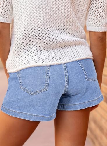 Image of Astylish Women's High Waisted Stretchy Jean Shorts Trendy Denim Shorts