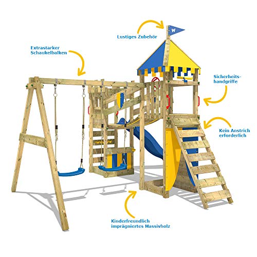 WICKEY Spielturm Ritterburg Smart Fort mit Schaukel & Blauer Rutsche, Spielhaus mit Sandkasten, Kletterleiter & Spiel… – Bild 3