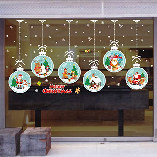 Christmas Removable Window Clings Decal Stickers With Big Christmas Ball Reindeer Santa Large Xmas Diy Stickers For Kids’ Room Shop Window Home Decoration #TOP1