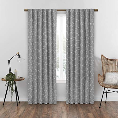 Eclipse Nora Geo Modern 100% Blackout Thermal Rod Pocket Window Curtain for Bedroom or Living Room (1 Panel), 50 in x 108 in, Grey