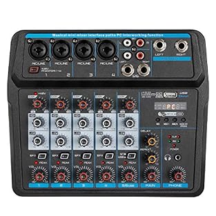ALL-IN-ONE AUDIO MIXER WITH SOUND CARD Integrated USB sound card allows direct connection to PC for recording, streaming, and playback. Ideal for home studios, podcasts, live streaming, and small events. BLUETOOTH & USB PLAYBACK SUPPORT Supports wire...