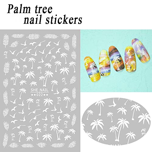 Summer Palm Tree Nail Art Stickers 3D Self-Adhesive Tropical Nail Decals Design Gold Black White Coconut Tree Nail Decoration For Women Girls Manicure Tips Supplies Nail Decal #TOP2