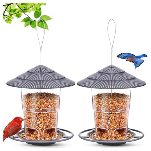 eWonLife 2 Pack Bird Feeders for Outdoors Outside Hanging (Up to 3.1 LB), Adjustable Wild Birdfeeders with Sturdy Wire and Roof for Garden, Backyard and Terrace, Easy to Fill Bird Seed