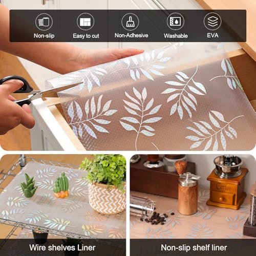 Image of Cooyes Shelf Liner - Premium Non-Adhesive Cabinet & Drawer Liner for Kitchen - Waterproof Shelf Paper with Modern Pattern - Durable EVA Cabinet Mat - Easy to Cut (11.8 inch W x 120 inch L)
