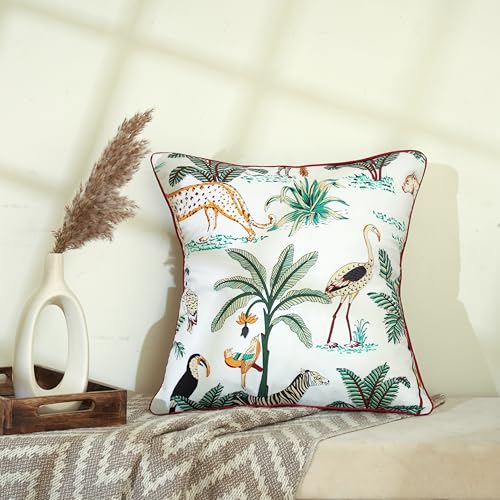 Image of White Cushion Covers 16 inch x 16 inch Set of 5 Printed Decorative Pillow Cushion Covers Jungle Printed Throw Pillow Covers 40x40 Cm Pack of 5