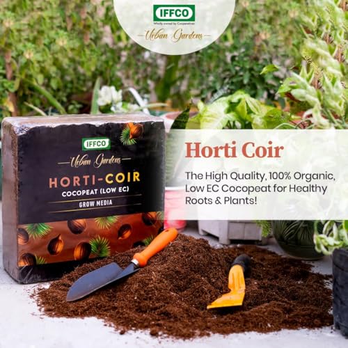 Image of IFFCO Urban Gardens - Cocopeat 2kg Expand Upto 75 litres - Low EC Cocopeat Block for Plants & Home Garden - Export Quality Natural Coconut Coir Fibre with Neutral pH.