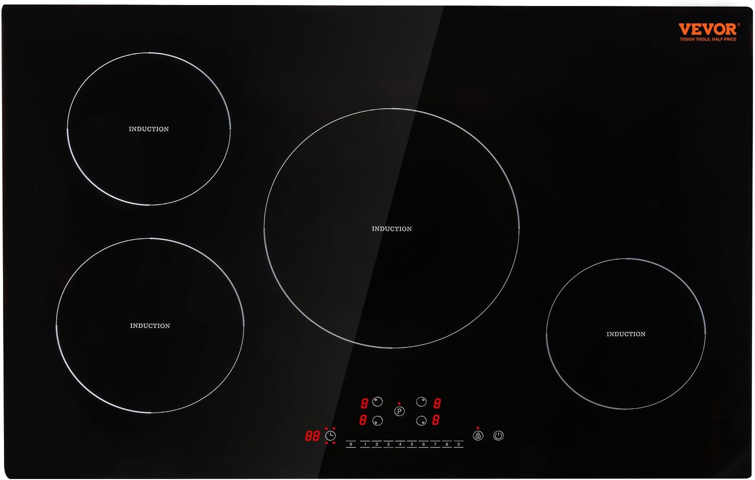 VEVOR Electric Cooktop, 4 Burners, 30'' Induction Stove Top, Built-in Magnetic Cooktop 7500W, 9 Heating Level Multifunctional Burner, LED Touch Screen w/Child Lock & Over-Temperature Protection