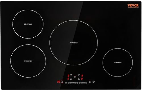 VEVOR Placa eléctrica, 4 quemadores, estufa de inducción de 30 pulgadas, estufa magnética integrada de 7500 W, quemador multifuncional de 9 niveles