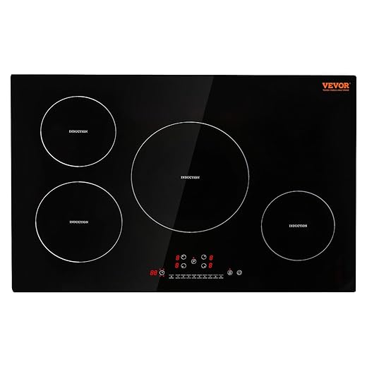 VEVOR Electric Cooktop, 4 Burners, 30'' Induction Stove Top, Built-in Magnetic Cooktop 7500W, 9 Heating Level Multifunctional Burner, LED Touch Screen w/Child Lock & Over-Temperature Protection