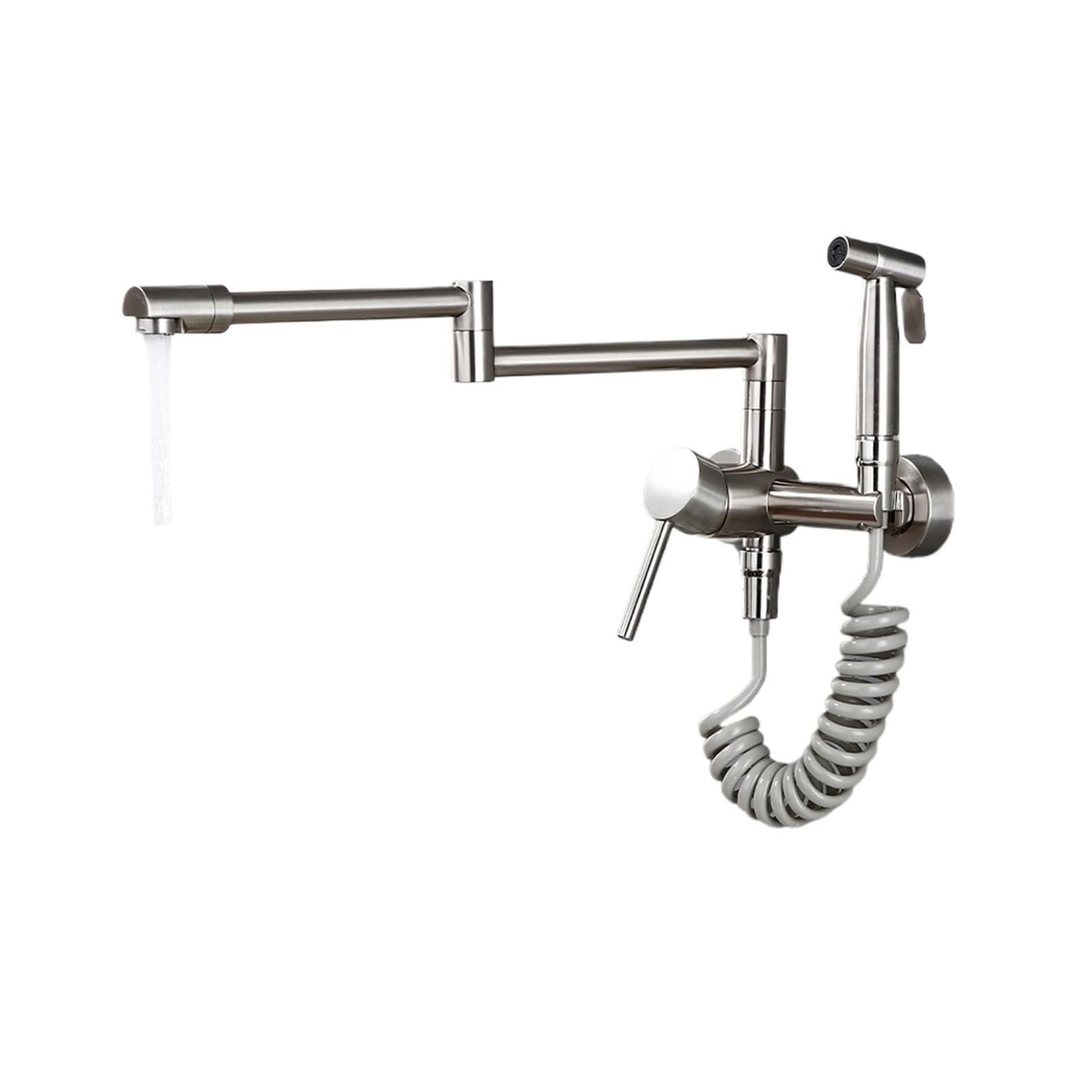 ZQFHSX Kitchen Mixer Tap with Sprayer Hot and Cold Stream Wall Mount Pot Filler Faucet Pull Out Two Hole DIY Renovation(Silver)