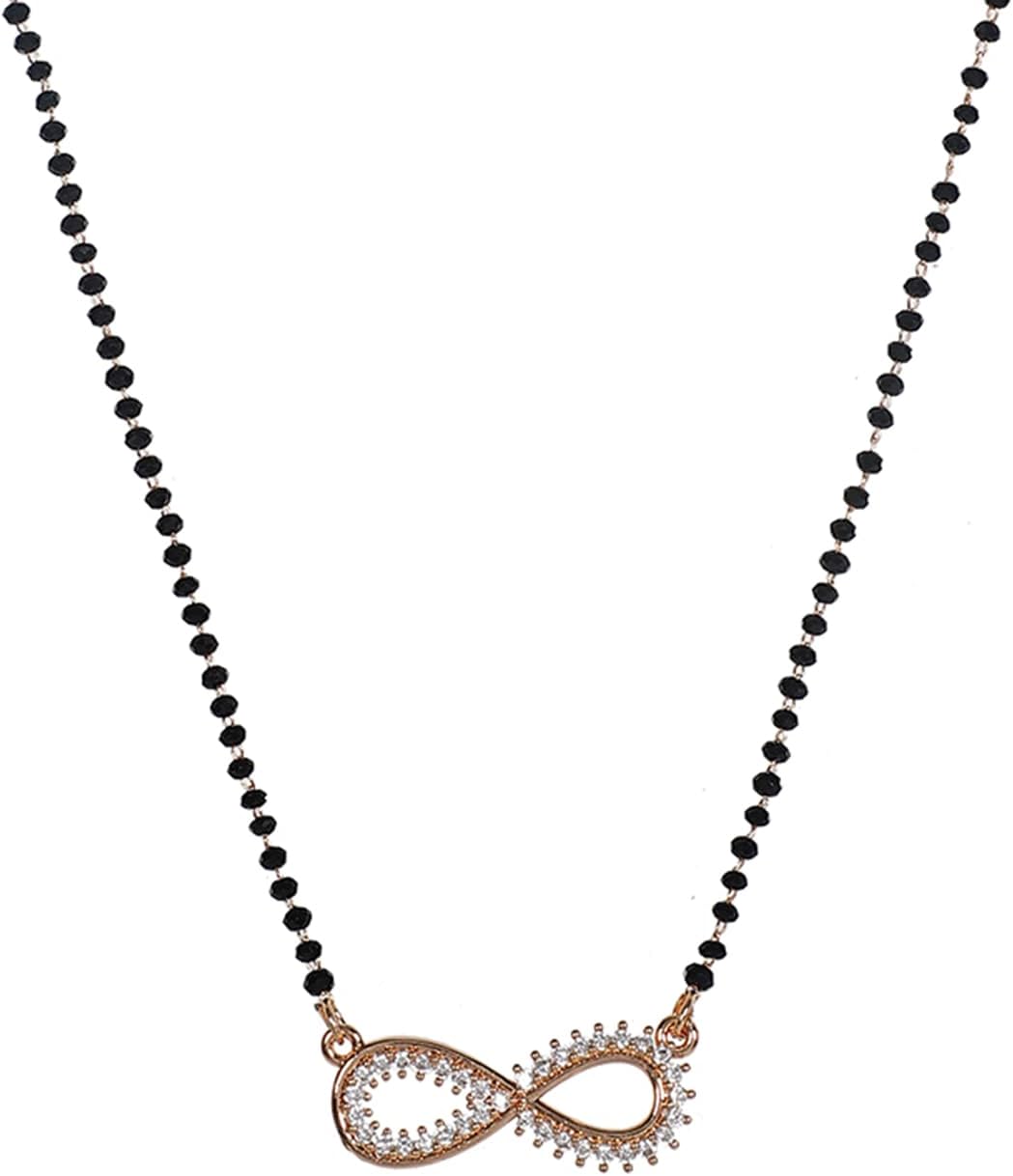 Steorra jewelsGold Plated American Diamond AD Cubic Zirconia Designer Pendant Mangalsutra For Women, 12 CM, Brass, Cubic Zirconia