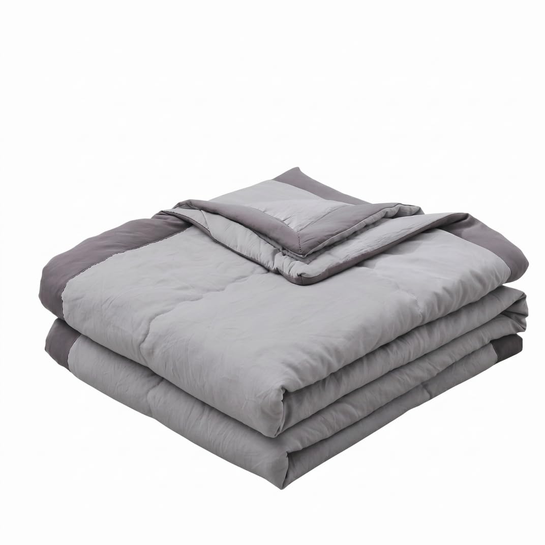 Couette 1 personne respirante anti-transpiration en coton lavé gris 140x200