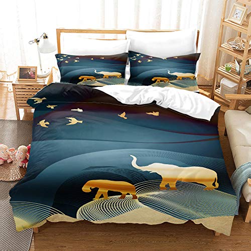 WRIXFA Bedding Housse de Couette 140x200cm avec 2 Taies d'oreiller 3D Éléphant Animal doré Parure de Lit 2 Personnes - Sets de Housse Couette hypoallergénique en Microfibre Cover