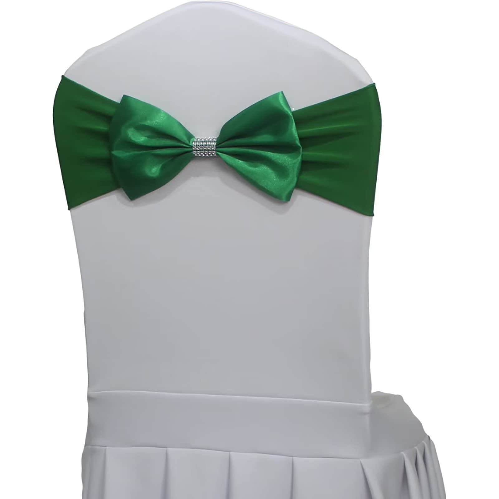 Pack of 50 Spandex Stretch Chair Sashes Bow Tie Chair Bands for Romantic Wedding Birthday Party Hotel Event Banquets Chair Cover Decoration (Green 50 PCS)