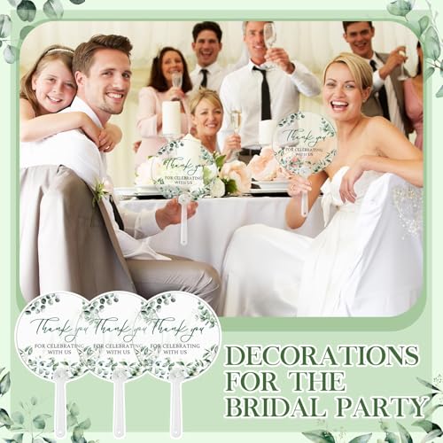 Image of Geelin 50 Pcs Wedding Fans Eucalyptus Transparent Acrylic Bridal Shower Favor Fans for Guests Thank You for Celebrating with Us Handheld Gift for Wedding Bridesmaid Ceremony Baby Shower Summer Outdoor