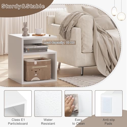 EUGAD Nachttisch Weiß, Beistelltisch mit 2 offene Fächer, 35x41,5x35 cm, Nachtkommode Nachtschrank für Boxspringbett, Platzsparender Nachttisch für Wohnzimmer Schlafzimmer, 0002CTG