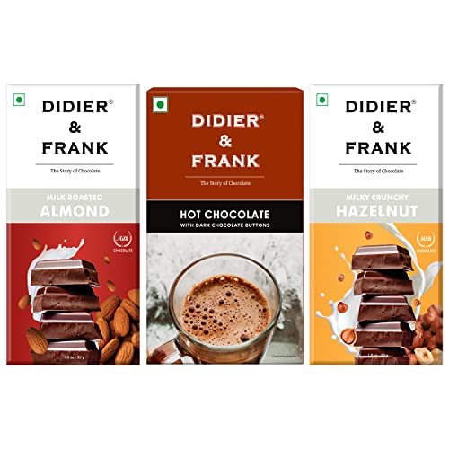 Image of Didier & Frank Milk Chocolate With Almond and Hazelnut (50g Each), Hot Drinking Chocolate With Dark Buttons (200g)