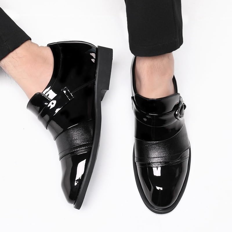 Mens Dress Formal Shoes Pu Leather Casual Slip-on Round Toe Prom Wedding Tuxedo Anti-Slip Slip Resistant Rubber Sole Shoe3