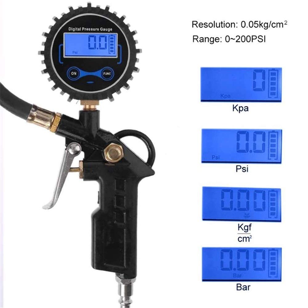 AGAATI Inflador de neumáticos Digital con manómetro, portabrocas de Aire de 255 PSI y Accesorios para compresores de Alta Resistencia con Manguera de Goma y acoplador de conexión rápida