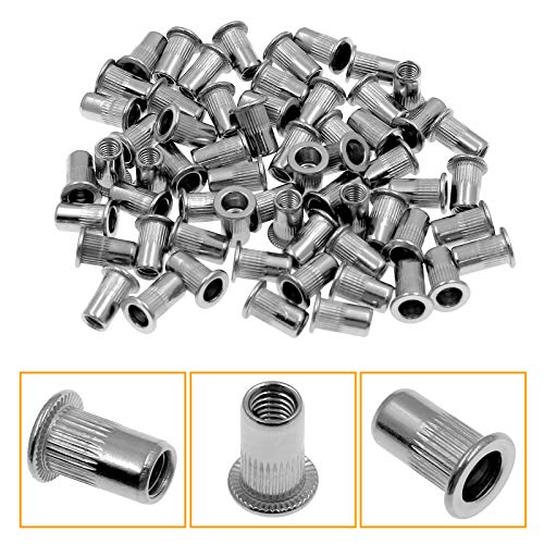 Bonsicoky 60Pcs Metric M5 Rivet Nuts, 304 Stainless Steel Knurled Flat Head Threaded Insert Blind Rivet Nut