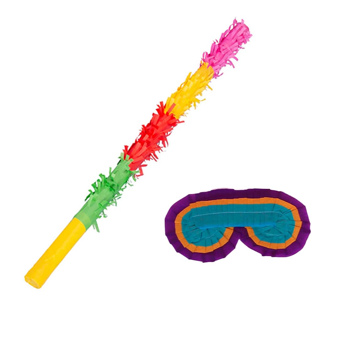 Multicoloured Pinata Buster Stick with Blindfold