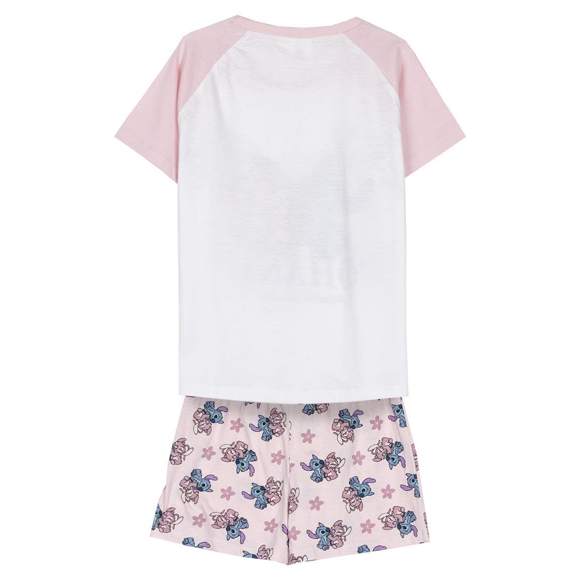 Disney Stitch T-Shirt et Short pour Fille, Pyjama en Coton Doux, Ensemble D'été 2 Pièces Stitch et Angel, Tailles 8 à 14 Ans