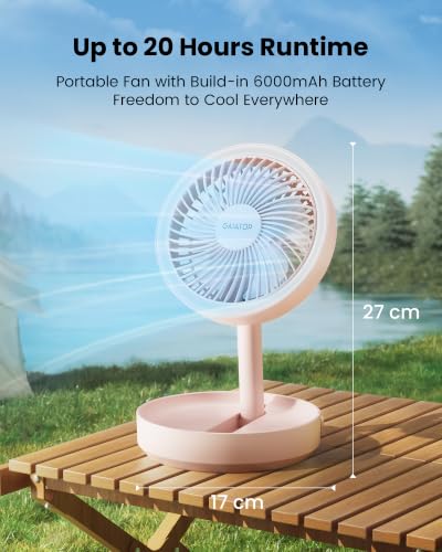 Image of gaiatop Foldable Small Desk Fan with Night Light, 6.8in Portable Travel Fan | 6000mAh Battery Fan, USB Rechargeable, Bedroom Office Camping Travel & Cruise Essentials, Summer Gifts for Women Men, Pink