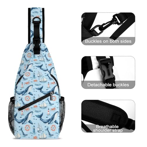 Whales Crab Sea Boat Lighthouse Crossbody Sling Backpack Casual Chest Bag Fanny Pack for Women Men Travel Hiking3