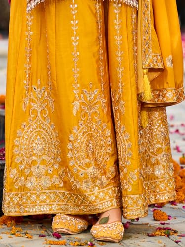 Image of INDO ERA Women's Silk Blend Embroidered Straight Kurta & Palazzo with Dupatta Set (IEOUT10598)