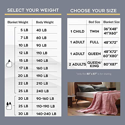 YnM Weighted Blanket,Heavy 100 Percent Oeko-Tex Certified Cotton Material, Bed Blanket for One Person of 240lbs, Ideal for Queen/King Bed (60x80 Inches, 25 Pounds, Blue White)
