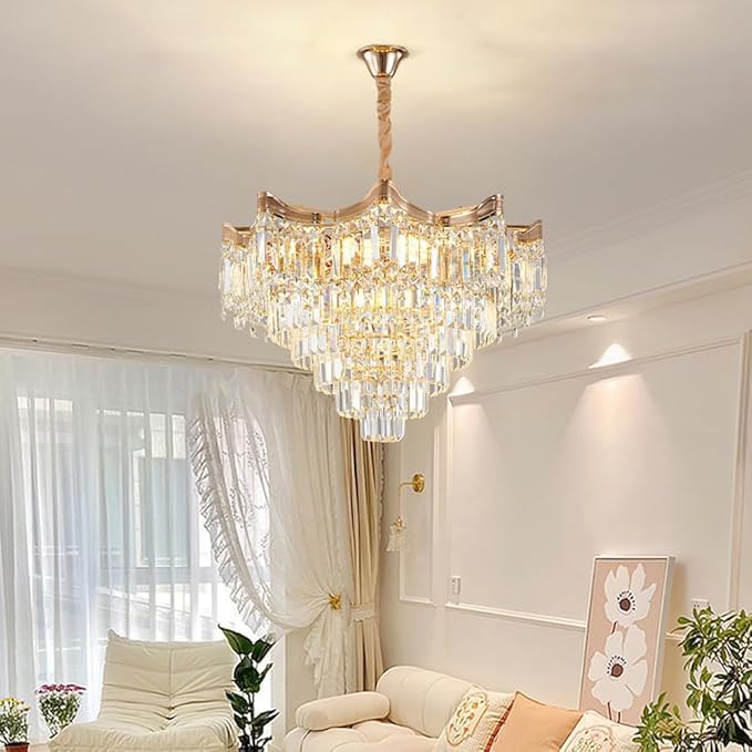 Lampadario in cristallo dorato per ingresso, lampadario a sospensione a LED dimmerabile, grande lampadario da camera da letto, lampadario moderno rotondo a sospensione per soggiorno, sala da pranzo, i