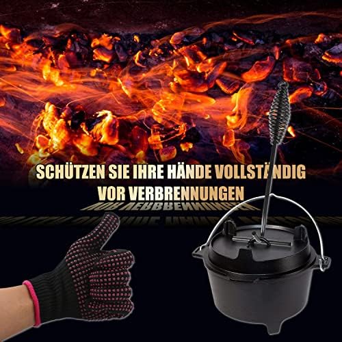 MaxAwe 26 cm Lid Lifter Dutch Oven Lid Lifter Handle Hook, Cast Iron Fire Pot Lid Lifter with Grill Gloves, Dutch Oven Accessories for BBQ Camping Grill