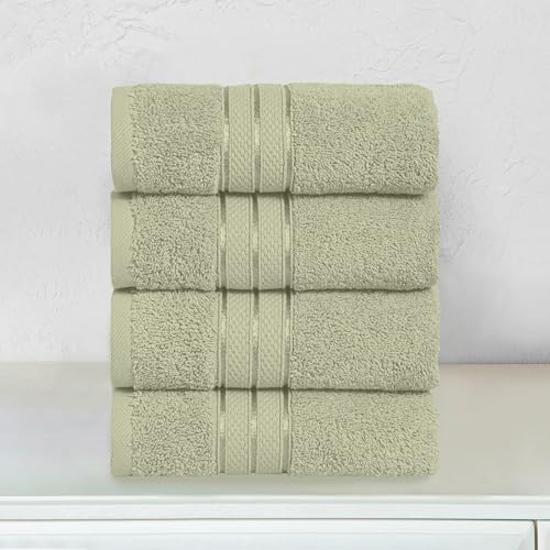 Image of Elegant Comfort Three Line Popcorn Towel Set for Bathroom 16 x 28 inches, Premium Hotel Quality 4-Pack Hand Towels, 100% Turkish Cotton, Soft and Durable, Quick Dry and Highly Absorbent, Jade Green