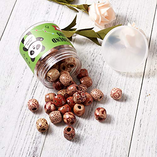 Pandahall 50Pcs Assorted Painted Drum Round Wood Beads Large Hole Beads Barrel Wooden Beads Loose Spacer 0.6Inch Diameter For Jewelry Bracelet Making Hole 0.3Inch #TOP5