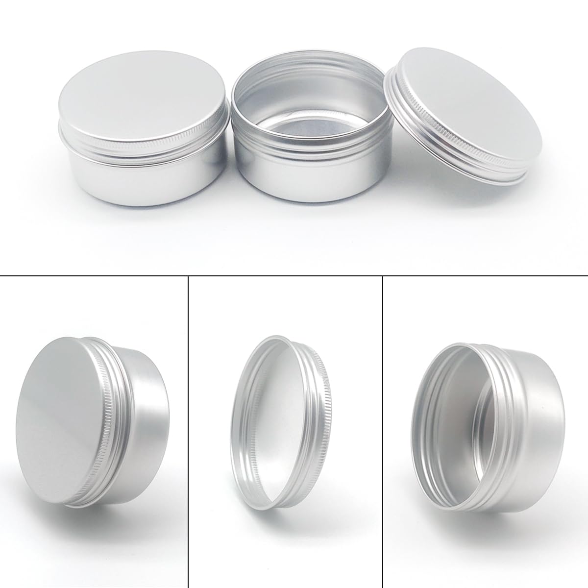 4 barattoli rotondi da 200 ml, contenitori in alluminio per campioni di cosmetici con coperchio a vite, 200 g, in metallo argentato, barattoli vuoti da viaggio per unguenti, balsami per