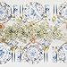 Timeless Premium Disposable Tableware Set – 10.5″ Dinner Plates, 8″ Dessert Plates, Cocktail Napkins & Dinner Napkins – Elegant Gold Foil, White & Blue Pattern Party Supplies