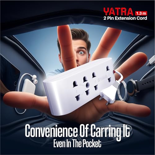 Image of Vimal Wiring Devices Yatra 2 Pin Extension Cord 1.3Mtr. with Surge Protector and Indicator,240Volts,White