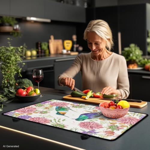 Image of Electric Stove Top Cover Flat Top Stove Cover Mat Multipurpose Induction Cooktop Protector Cover for Glass Ceramic Stove Top, 29 x 21 Inch, Hummingbird Flower