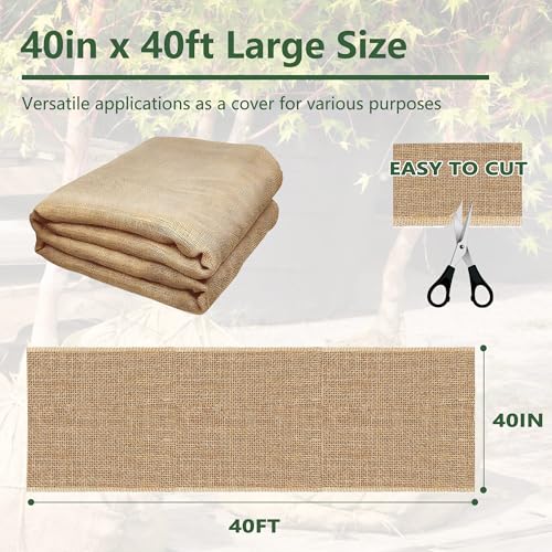 Image of Burlap Fabric Roll 40 inch x 40 Feet, Natural Jute Tree Wrap for Garden | Made from Natural Linen Fabric, Widely Used in DIY Projects, Reusable, Suitable for Both Indoor and Outdoor Use