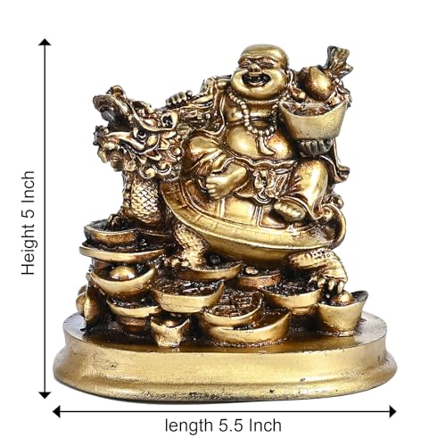 Image of ZAICUS Laughing Buddha Sitting on Dragon Tortoise - Symbol of Wealth, Prosperity & Good Luck - Decorative Feng Shui Figurine for Home, Office, or Meditation Space - Unique Gift and Fortune