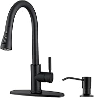 Vista 24 de WEWE Grifo de Fregadero de Cocina, Grifo de Cocina Extraíble, Grifo de Cocina Negro y Cromado con Rociador de Acero Inoxidable de Una Sola Manija