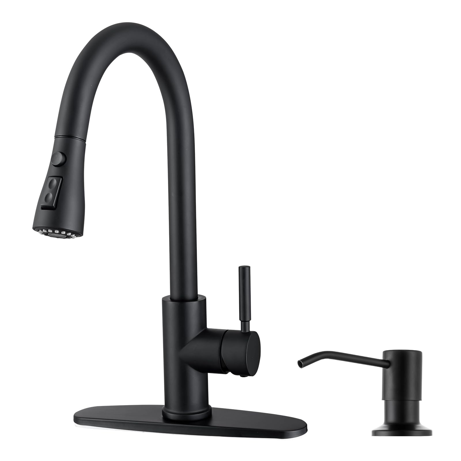 WEWE Kitchen Faucet with Soap Dispenser Set, Pull-Down, Matte Black