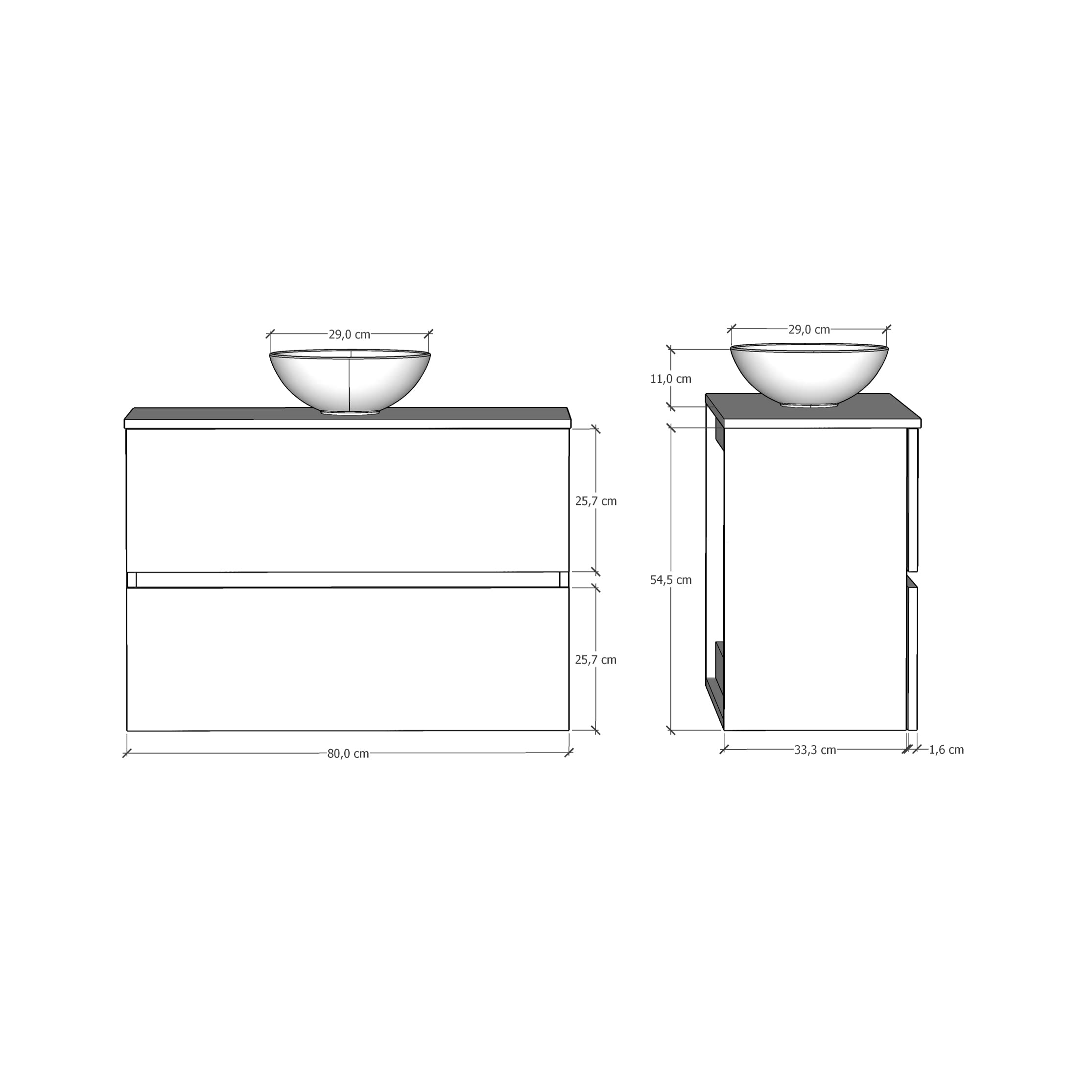 Baikal Conjunto de Mueble de Baño Ness, Especial para baños pequeños. Mueble de Fondo Reducido en 36cm, Incluye Lavabo Cerámico. Mueble MONTADO. Dos Cajones 80 cm Blanco