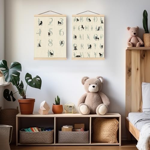 Image of Boat Wades Numbers Alphabet Black Labrador Retriever Wall Art Poster Hanger Frame, Labrador Dog Light Blue Educational Wall Decor for Kids Toddler Room Nursery Classroom, 12x16 Inch Set of 2