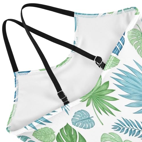 Girl Bathing Suits 3-10 Y Beach Swimsuit Girls, Lush Tropical Leaves Blue Green4