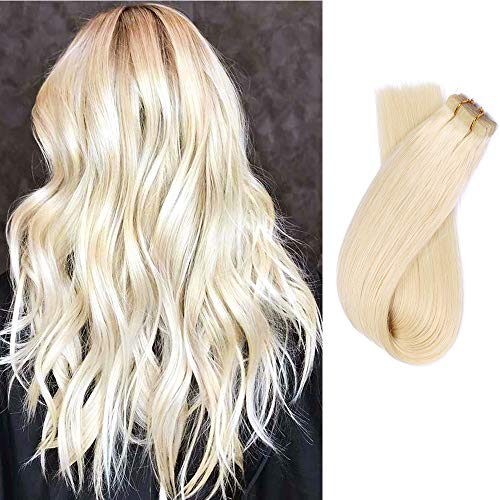 Tape in Hair Extensions Platinum Blonde Human Hair 20 pcs 16 inches Silky Straight Skin Weft Invisible Remy Hair Glue in Extensions